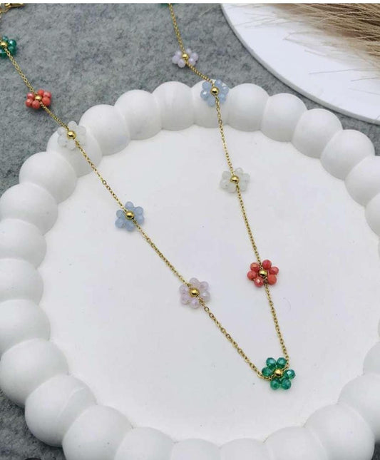 IRAZ 18K Gold Plated Anti Tarnish Stainless Steel Multi Colour Floral Beaded Necklace