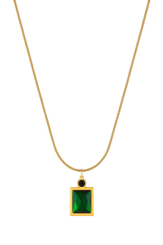 IRAZ 18K Gold Plated Anti Tarnish Stainless Steel Waterproof Emerald Green Pendant Necklace