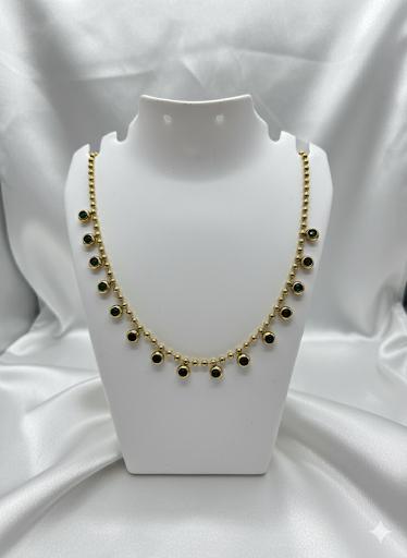IRAZ 18K Gold Plated Anti Tarnish Stainless Steel beaded necklace with green stone accents