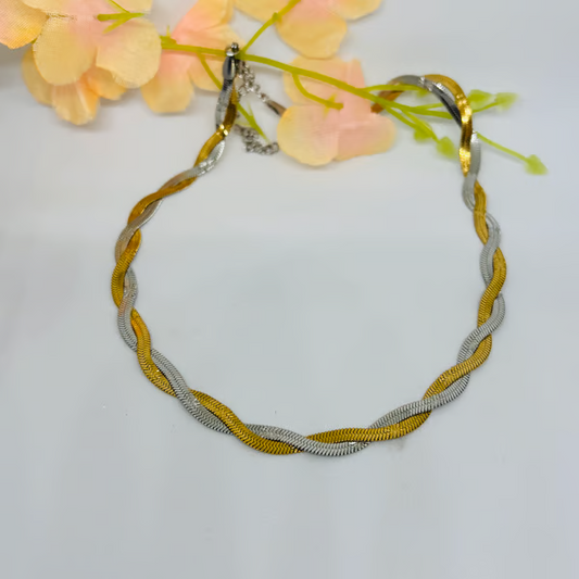 IRAZ 18k Gold Plated Anti-Tarnish Snake Chain Two-Tone Braided Necklace