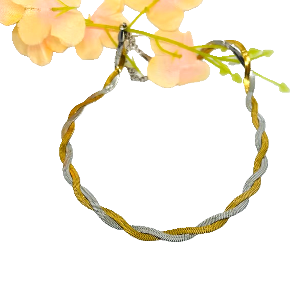 IRAZ 18k Gold Plated Anti-Tarnish Snake Chain Two-Tone Braided Necklace