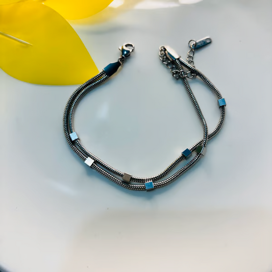 IRAZ Silver Plated Anti-Tarnish Double Layered Bracelet