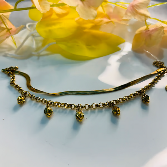 IRAZ 18k Gold Plated Anti-Tarnish Double Layered Charm Bracelet
