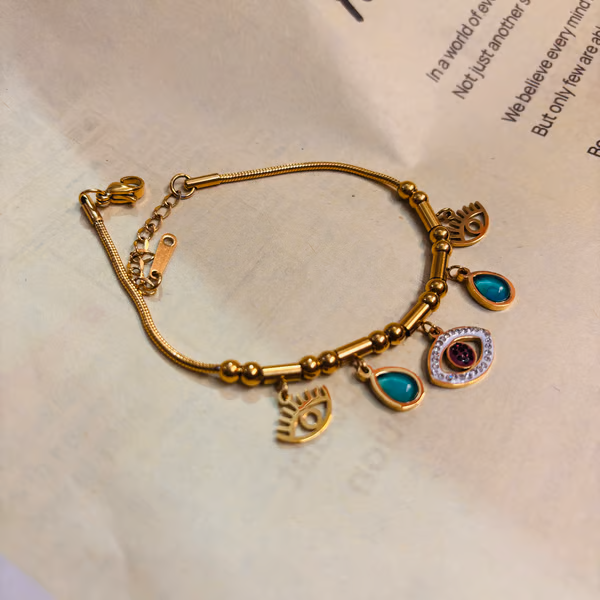 IRAZ 18k Gold Plated Anti-Tarnish Evil Eye Charm Bracelet