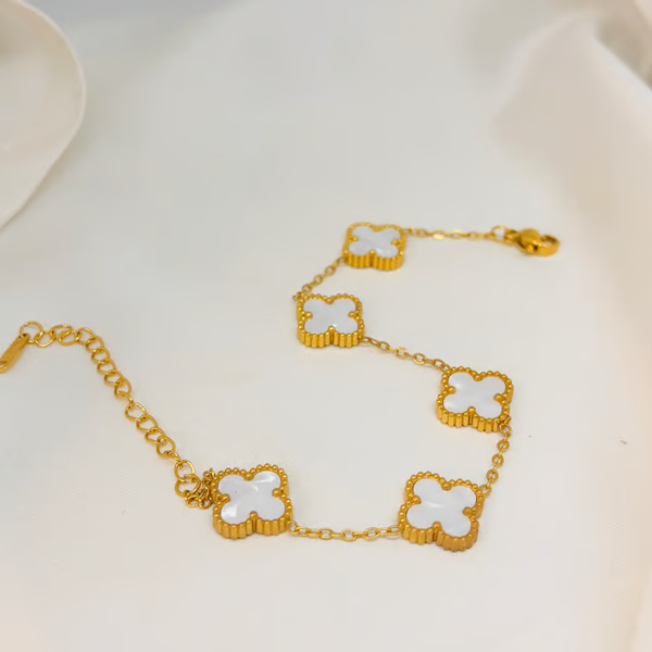 IRAZ 18k Gold Plated Stainless Steel Anti-Tarnish Black Clover Bracelet