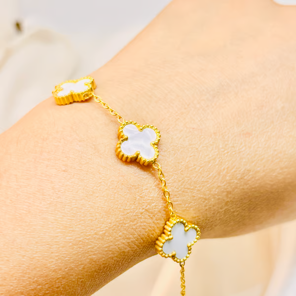 IRAZ 18k Gold Plated Stainless Steel Anti-Tarnish Black Clover Bracelet